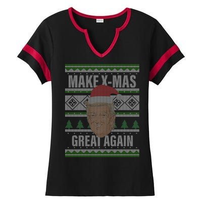 Make X-Mas Great Again Ugly Christmas Ladies Halftime Notch Neck Tee