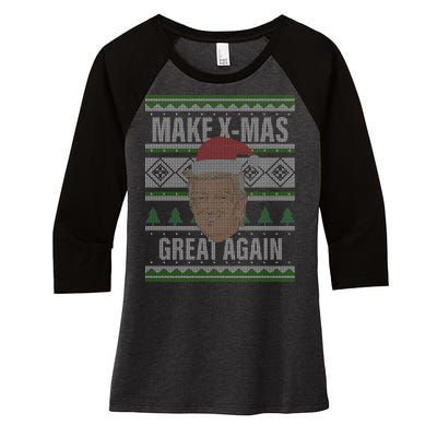 Make X-Mas Great Again Ugly Christmas Women's Tri-Blend 3/4-Sleeve Raglan Shirt