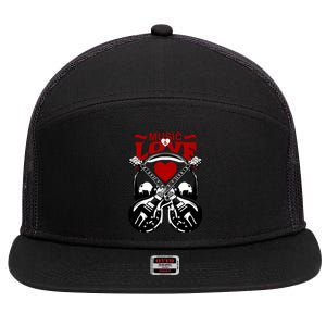 Music And Love Guitars 7 Panel Mesh Trucker Snapback Hat