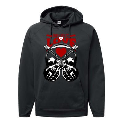 Music And Love Guitars Performance Fleece Hoodie