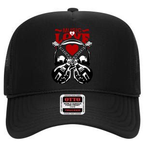 Music And Love Guitars High Crown Mesh Back Trucker Hat