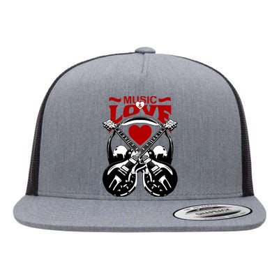 Music And Love Guitars Flat Bill Trucker Hat