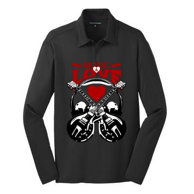 Music And Love Guitars Silk Touch Performance Long Sleeve Polo