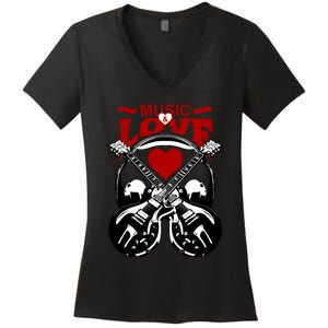 Music And Love Guitars Women's V-Neck T-Shirt