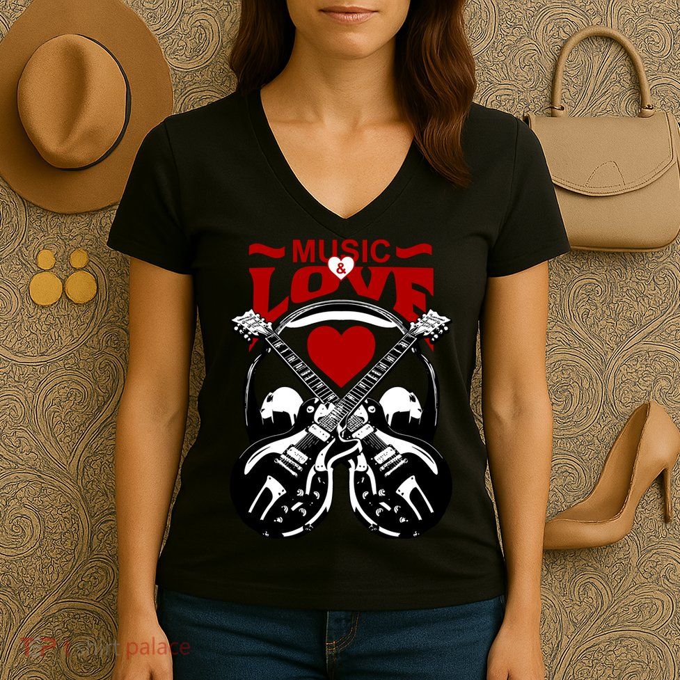 Music And Love Guitars Women's V-Neck T-Shirt