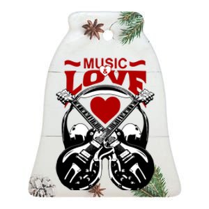 Music And Love Guitars Ceramic Bell Ornament