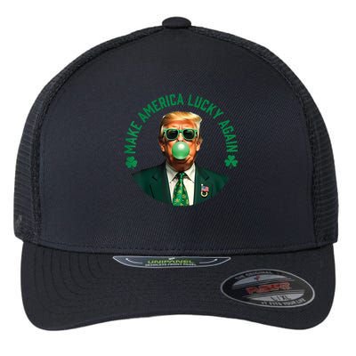 Make America Lucky Again Trump Bubble Gum St Patricks Day Flexfit Unipanel Trucker Cap
