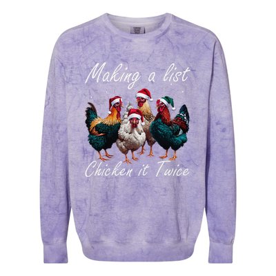 Making A List Chicken It Twice Funny Chicken Santa Hat Xmas Colorblast Crewneck Sweatshirt