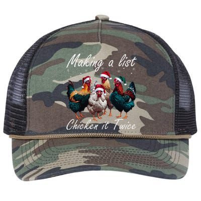 Making A List Chicken It Twice Funny Chicken Santa Hat Xmas Retro Rope Trucker Hat Cap