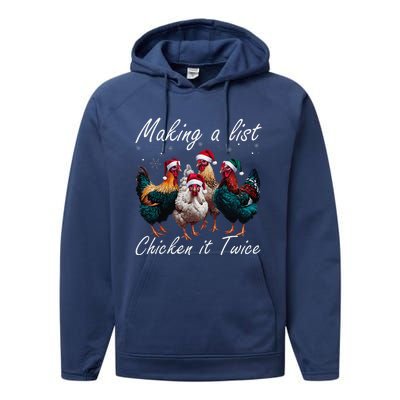 Making A List Chicken It Twice Funny Chicken Santa Hat Xmas Performance Fleece Hoodie