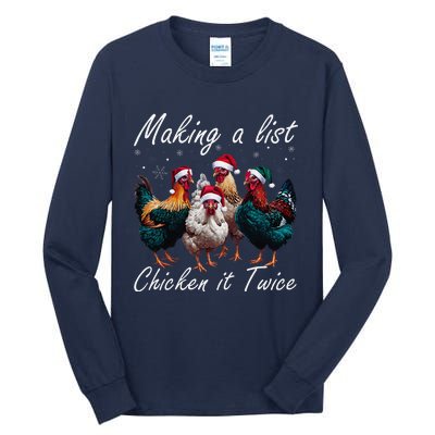 Making A List Chicken It Twice Funny Chicken Santa Hat Xmas Tall Long Sleeve T-Shirt