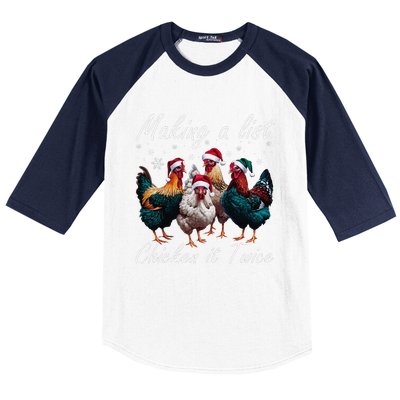 Making A List Chicken It Twice Funny Chicken Santa Hat Xmas Baseball Sleeve Shirt