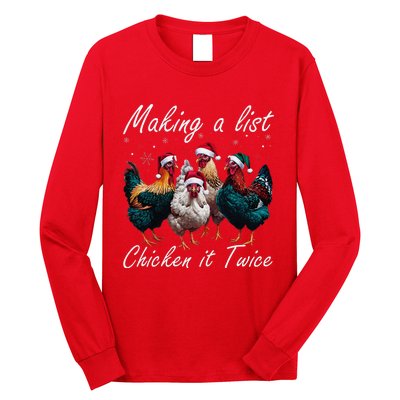 Making A List Chicken It Twice Funny Chicken Santa Hat Xmas Long Sleeve Shirt