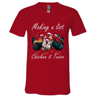 Making A List Chicken It Twice Funny Chicken Santa Hat Xmas V-Neck T-Shirt