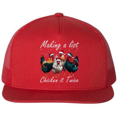 Making A List Chicken It Twice Funny Chicken Santa Hat Xmas Flat Bill Trucker Hat