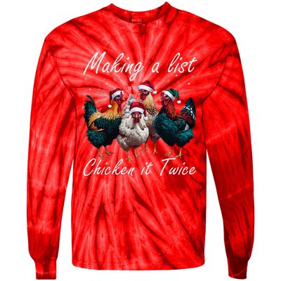 Making A List Chicken It Twice Funny Chicken Santa Hat Xmas Tie-Dye Long Sleeve Shirt