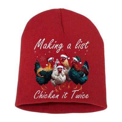 Making A List Chicken It Twice Funny Chicken Santa Hat Xmas Short Acrylic Beanie