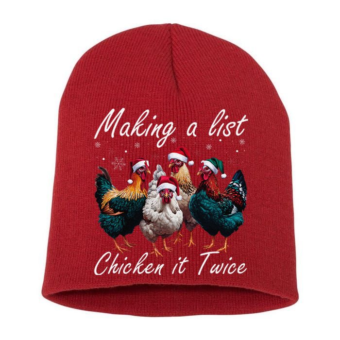 Making A List Chicken It Twice Funny Chicken Santa Hat Xmas Short Acrylic Beanie