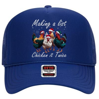 Making A List Chicken It Twice Funny Chicken Santa Hat Xmas High Crown Mesh Back Trucker Hat