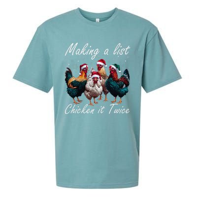 Making A List Chicken It Twice Funny Chicken Santa Hat Xmas Sueded Cloud Jersey T-Shirt