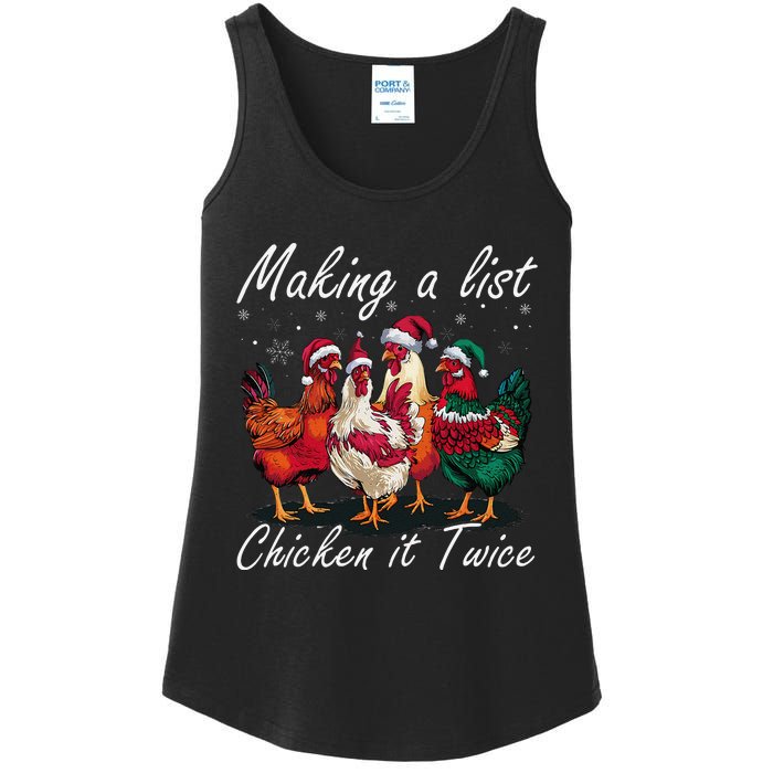 Making A List Chicken It Twice Funny Chicken Santa Hat Xmas Ladies Essential Tank