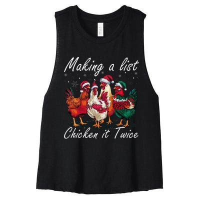 Making A List Chicken It Twice Funny Chicken Santa Hat Xmas Women's Racerback Cropped Tank