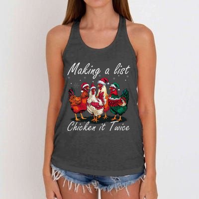 Making A List Chicken It Twice Funny Chicken Santa Hat Xmas Women's Knotted Racerback Tank