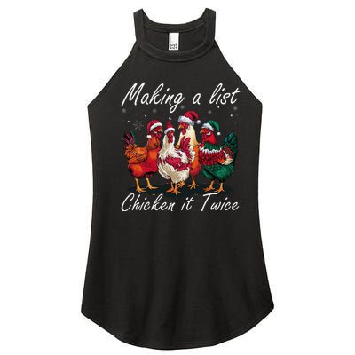 Making A List Chicken It Twice Funny Chicken Santa Hat Xmas Women's Perfect Tri Rocker Tank