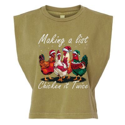 Making A List Chicken It Twice Funny Chicken Santa Hat Xmas Garment-Dyed Women's Muscle Tee