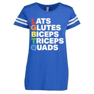 Muscle Alphabet Lats Glutes Biceps Triceps Quads Lgbtq Enza Ladies Jersey Football T-Shirt