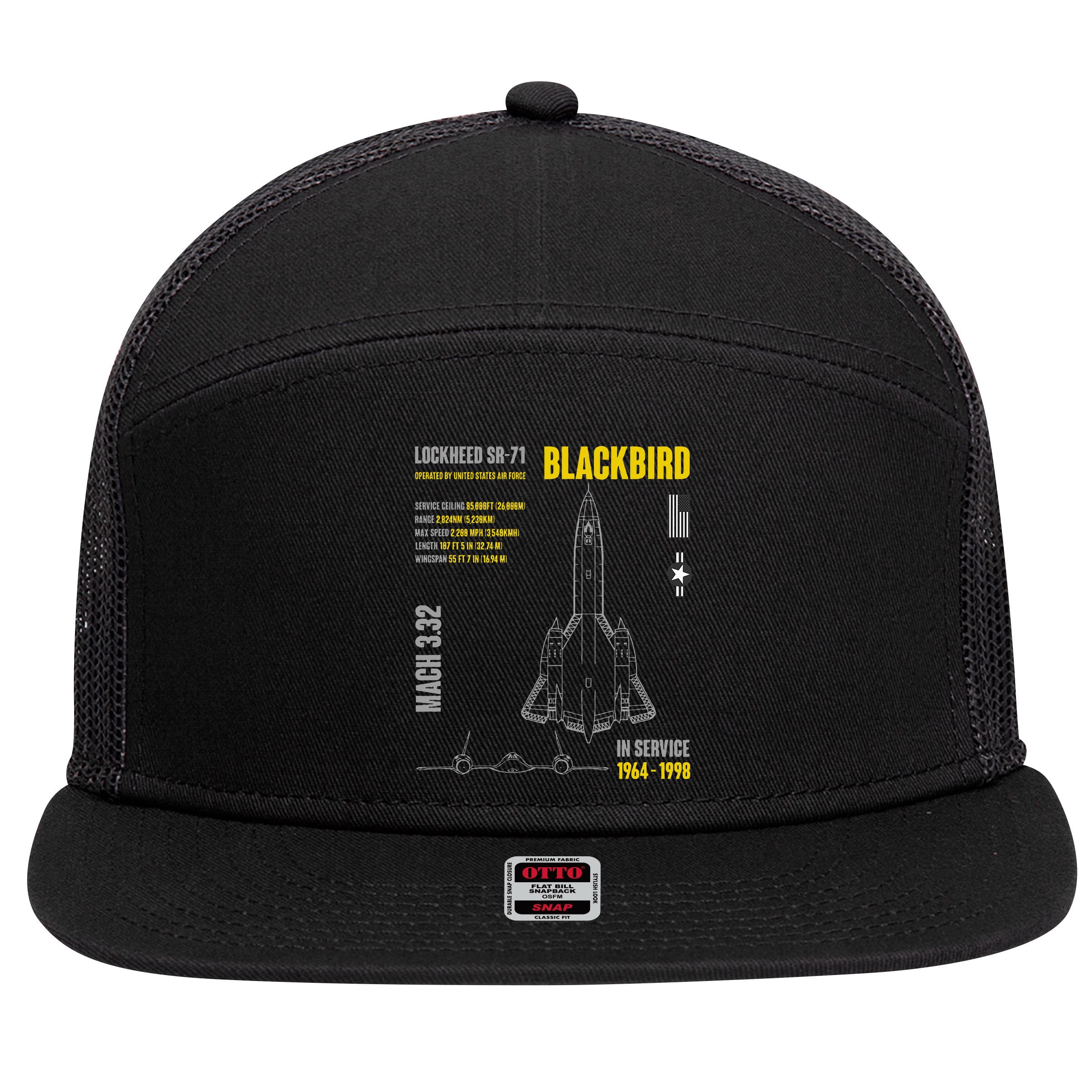 Military Aircraft Lockheed Sr71 Blackbird Usaf 7 Panel Mesh Trucker Snapback Hat