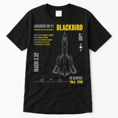 Military Aircraft Lockheed Sr71 Blackbird Usaf Tall T-Shirt
