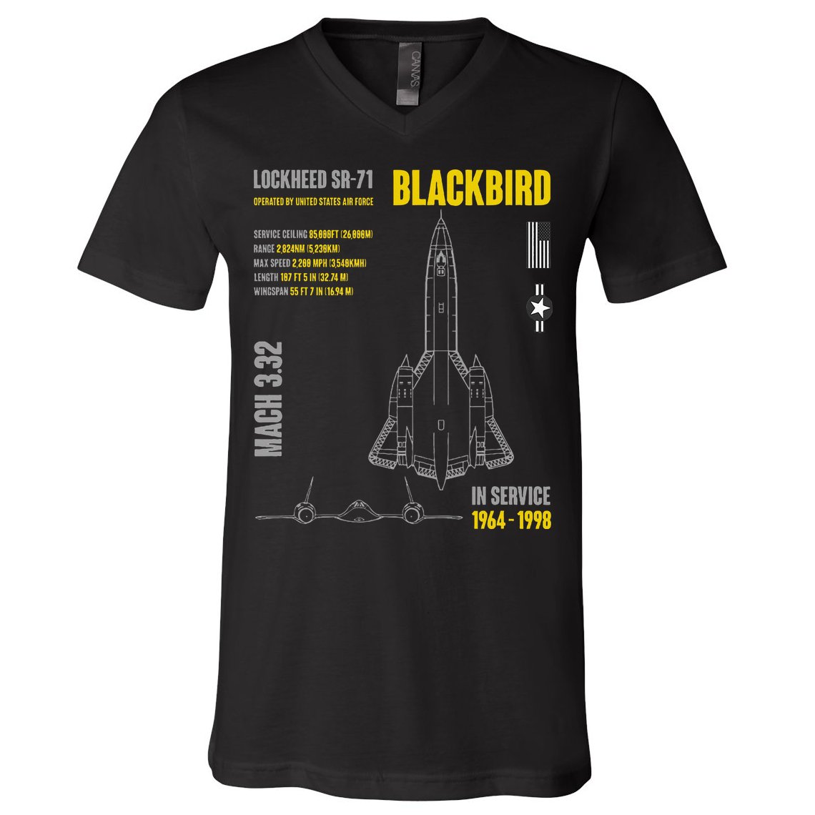 Military Aircraft Lockheed Sr71 Blackbird Usaf V-Neck T-Shirt