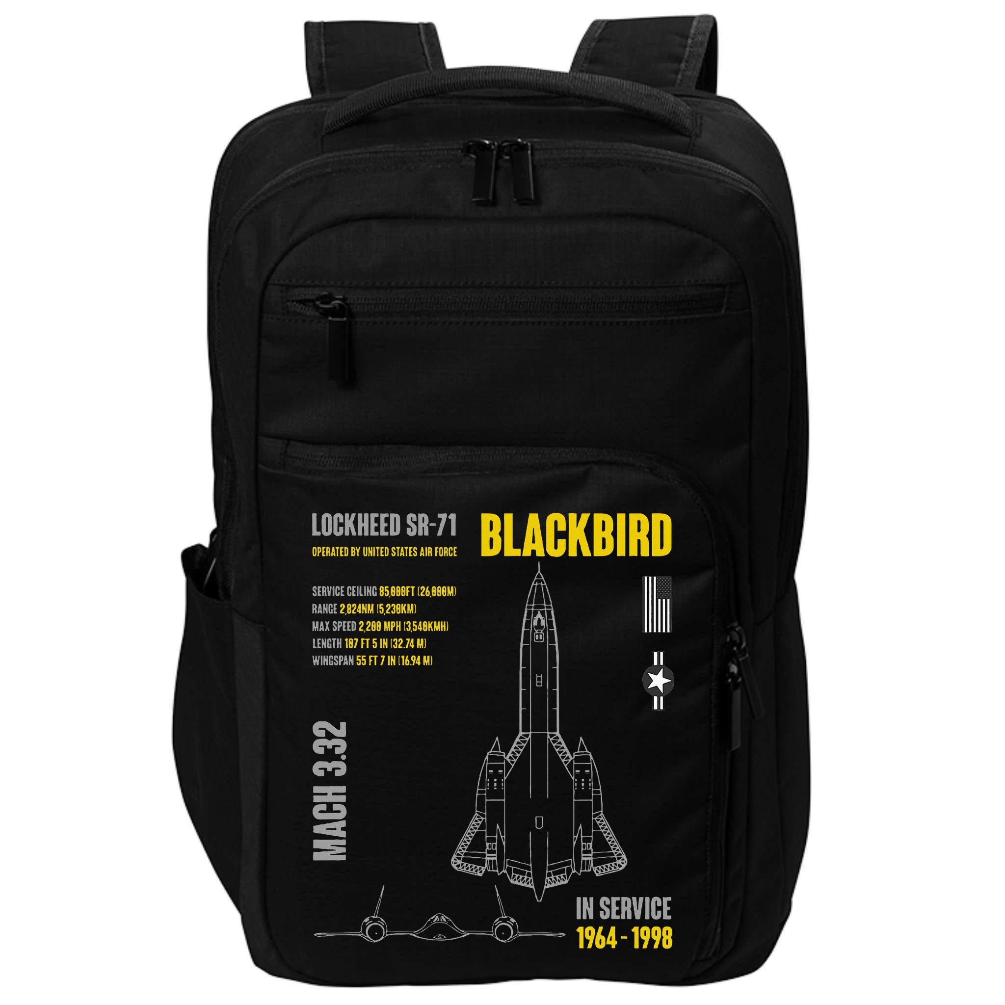 Military Aircraft Lockheed Sr71 Blackbird Usaf Impact Tech Backpack