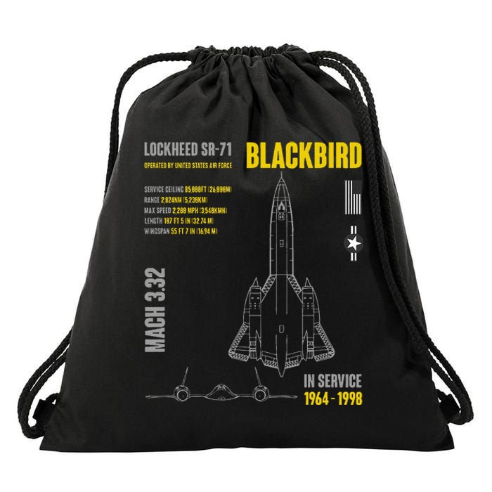 Military Aircraft Lockheed Sr71 Blackbird Usaf Drawstring Bag