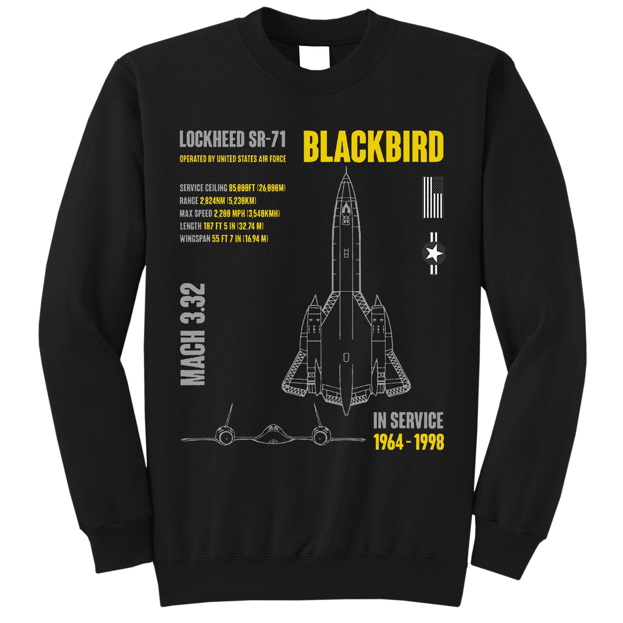 Military Aircraft Lockheed Sr71 Blackbird Usaf Tall Sweatshirt