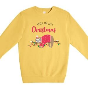 Merry And Lazy Christmas Cute Sloth Premium Crewneck Sweatshirt