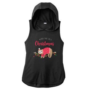 Merry And Lazy Christmas Cute Sloth Ladies PosiCharge Tri-Blend Wicking Draft Hoodie Tank