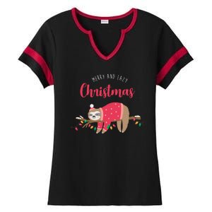 Merry And Lazy Christmas Cute Sloth Ladies Halftime Notch Neck Tee