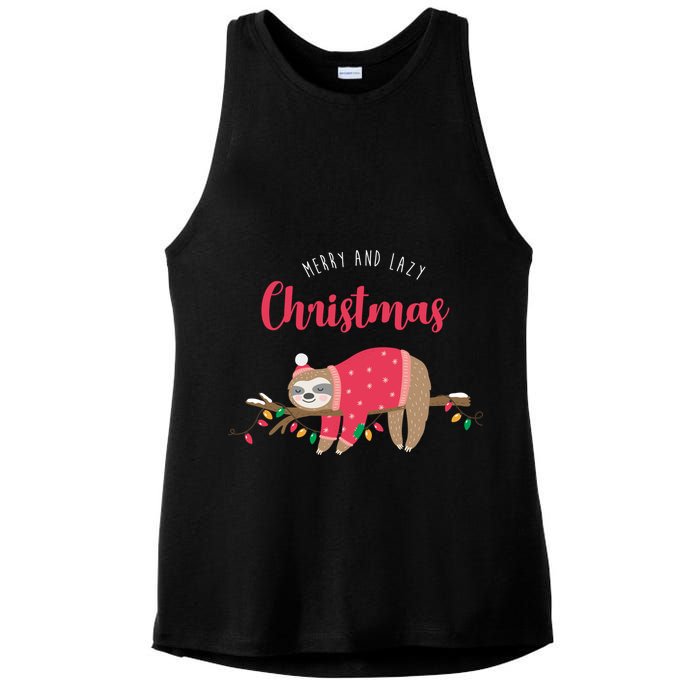 Merry And Lazy Christmas Cute Sloth Ladies PosiCharge Tri-Blend Wicking Tank