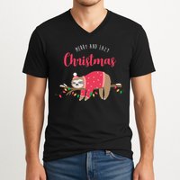 Merry And Lazy Christmas Cute Sloth V-Neck T-Shirt