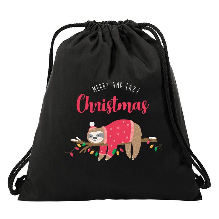 Merry And Lazy Christmas Cute Sloth Drawstring Bag
