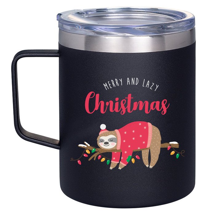 Merry And Lazy Christmas Cute Sloth 12oz Stainless Steel Coffee Mug