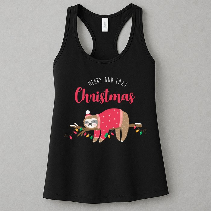 Merry And Lazy Christmas Cute Sloth Womens Tank Top