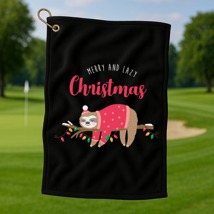 Merry And Lazy Christmas Cute Sloth Golf Towel