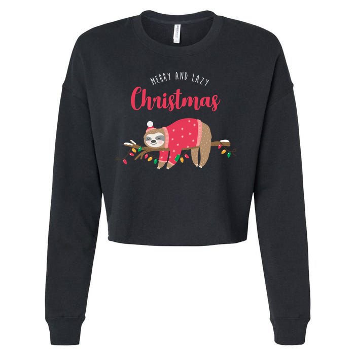 Merry And Lazy Christmas Cute Sloth Cropped Pullover Crew