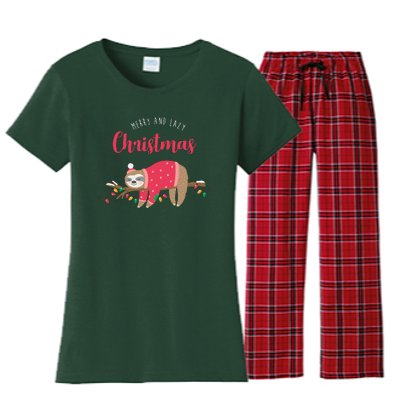 Merry And Lazy Christmas Cute Sloth Women's Flannel Pajama Set