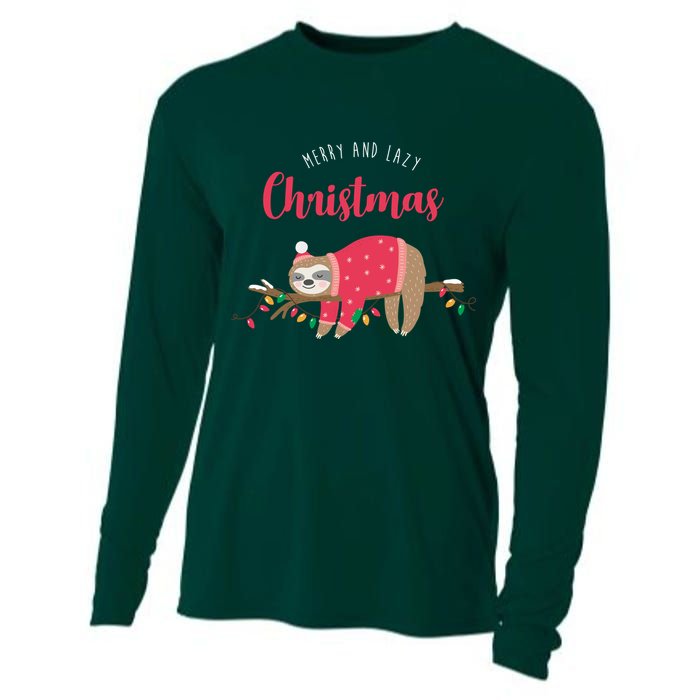 Merry And Lazy Christmas Cute Sloth Cooling Performance Long Sleeve Crew