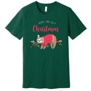 Merry And Lazy Christmas Cute Sloth Premium T-Shirt