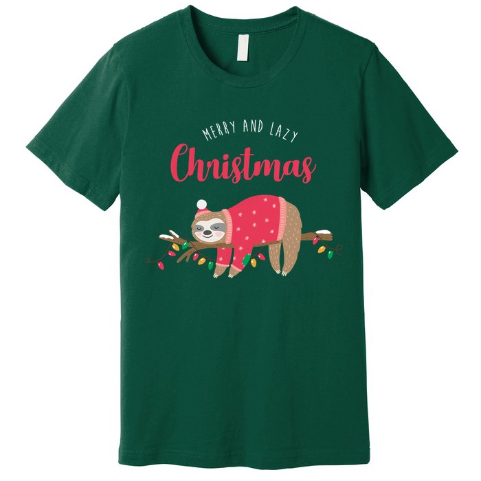 Merry And Lazy Christmas Cute Sloth Premium T-Shirt